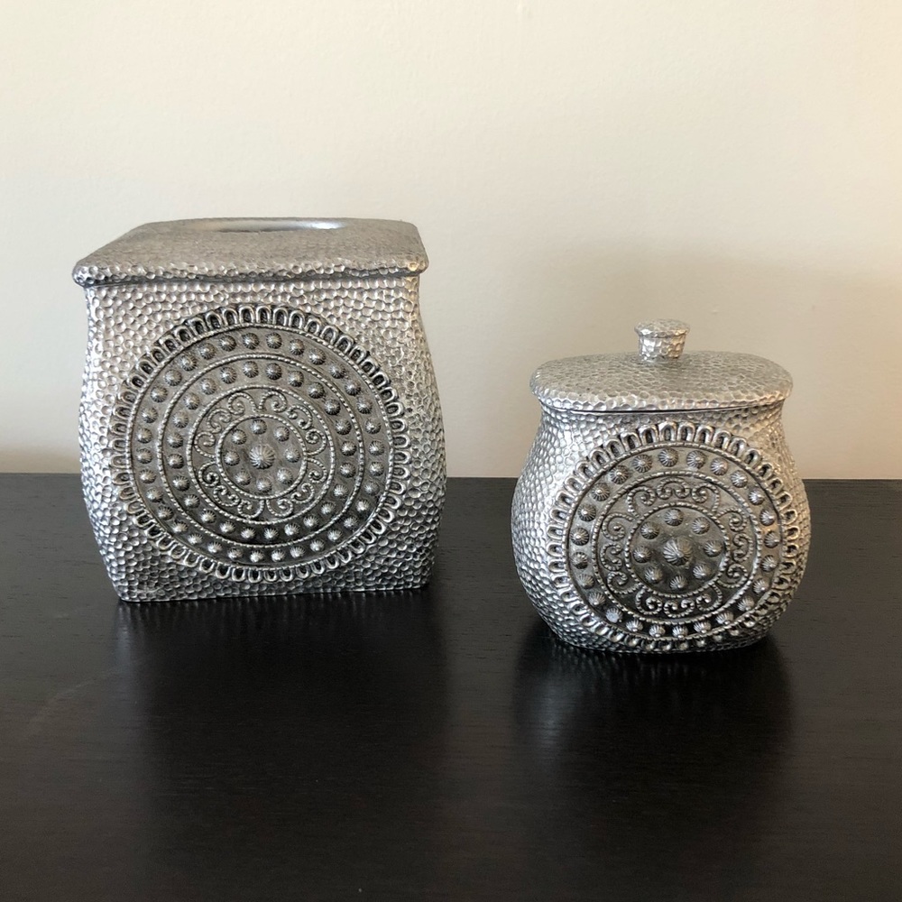 Ceramic Tissue Box Cover & Cotton Ball Holder set